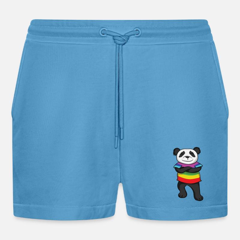 Panda Rainbow Pride with Attitude - Organic Relaxed Cropped Shorts Made in EU -  Sol Blue