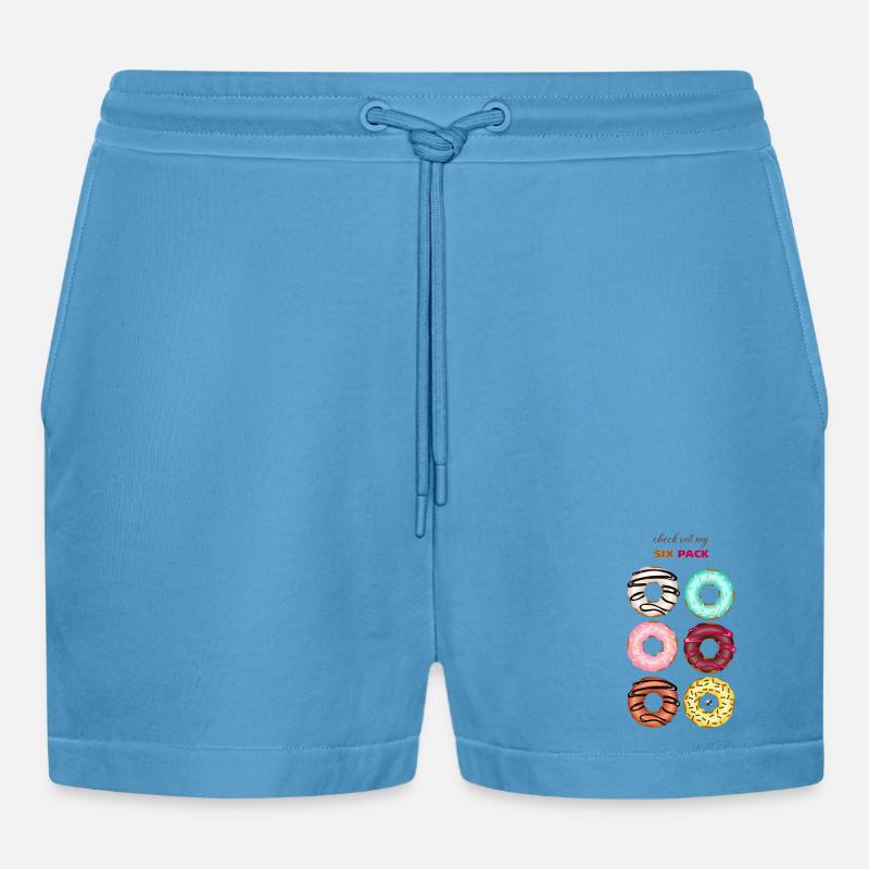 Sechs glasierte Donuts Abbildung mit Inschrift - Organic Relaxed Cropped Shorts Made in EU - Sol Blue