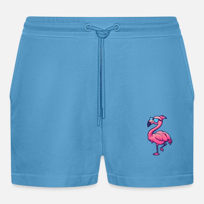 Flamingo Cool Comic - Organic Relaxed Cropped Shorts Made in EU -  Sol Blue