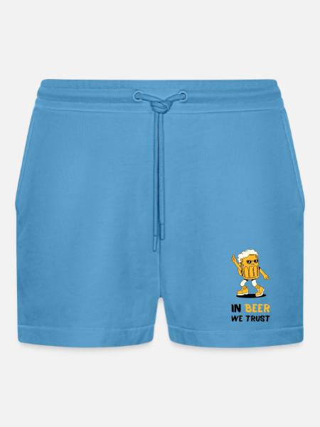 In Beer We Trust - Organic Relaxed Cropped Shorts Made in EU - Sol Blue