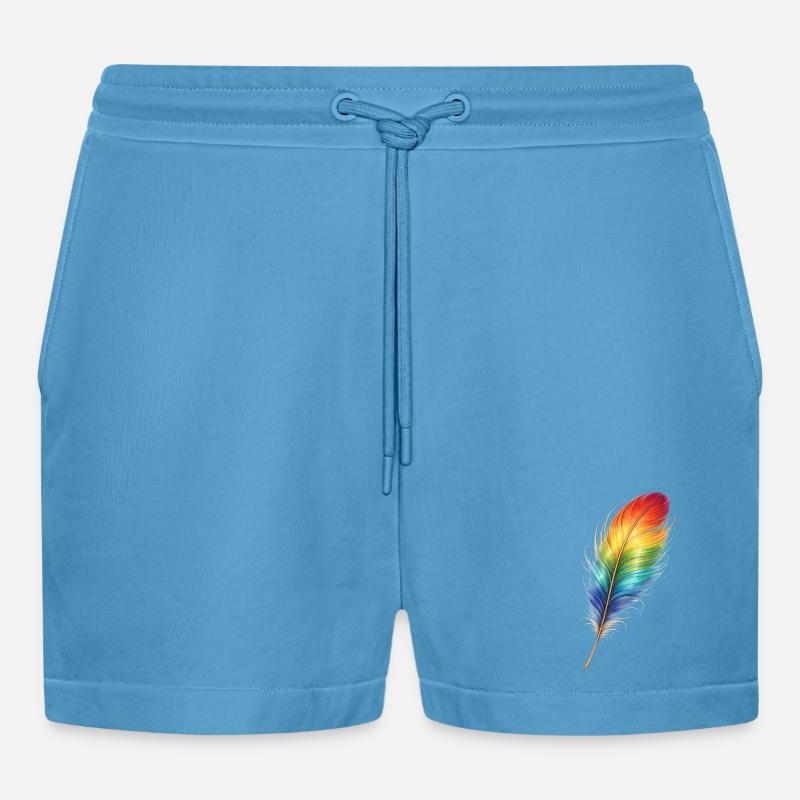 Bunte Feder Regenbogen Boho Design - Organic Relaxed Cropped Shorts Made in EU - Sol Blue