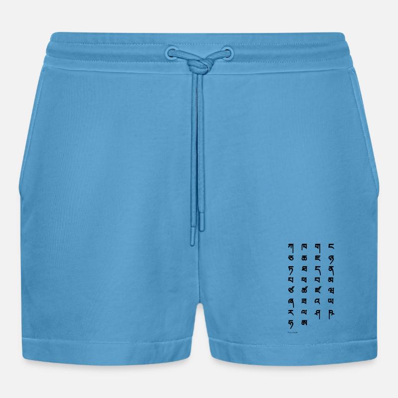Tibetan script (black) - Organic Relaxed Cropped Shorts Made in EU - Sol Blue