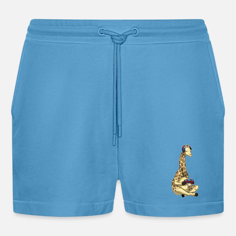 Giraffe Gamer Controller - Organic Relaxed Cropped Shorts Made in EU -  Sol Blue