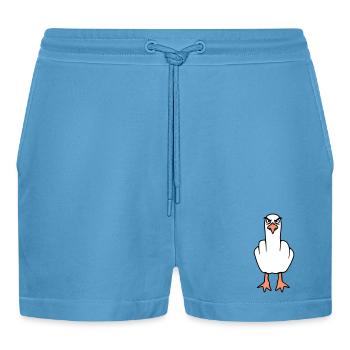 Möwe Mittelfinger Beleidigung Stinkefinger frech - Organic Relaxed Cropped Shorts Made in EU -  Sol Blue - Vorne