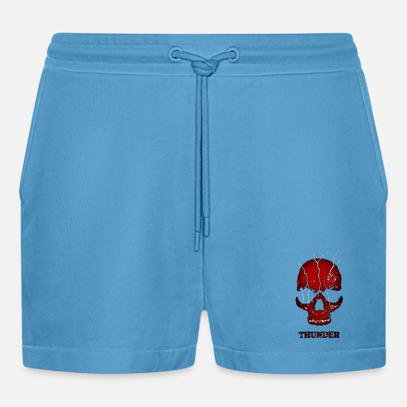 Exploding Thunder Skull - Organic Relaxed Cropped Shorts Made in EU -  Sol Blue