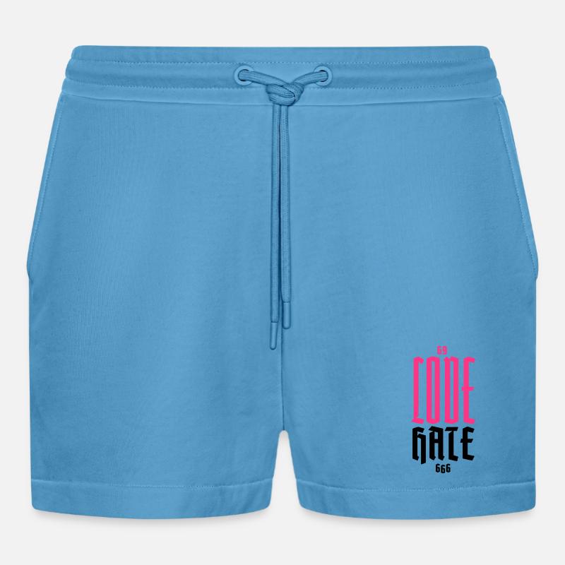 Gothic Neon CODE Vertical - Organic Relaxed Cropped Shorts Made in EU -  Sol Blue