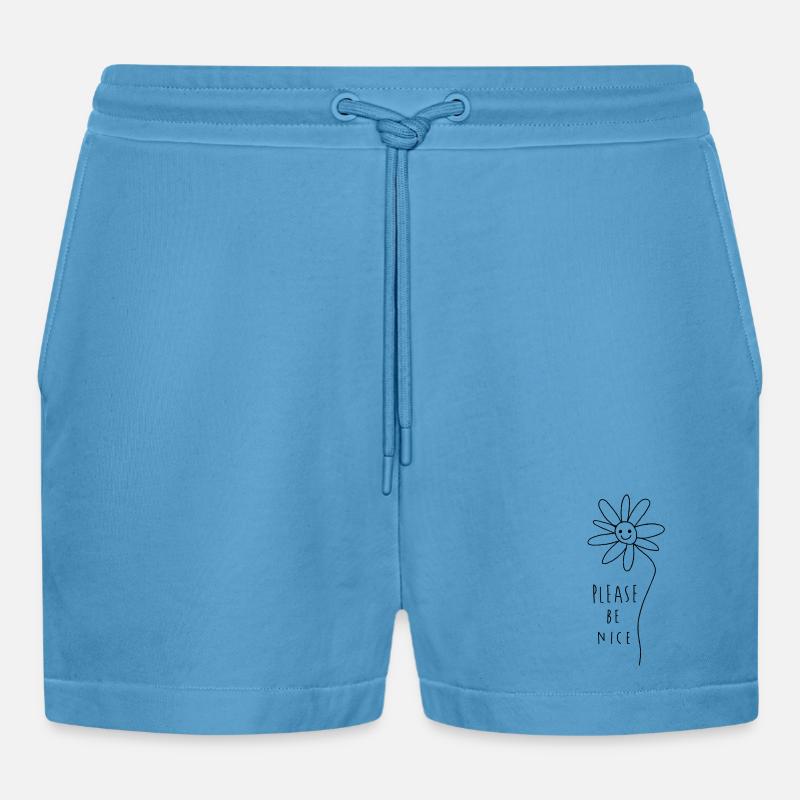 Please be nice – Freundliches Minimal Statement - Organic Relaxed Cropped Shorts Made in EU -  Sol Blue