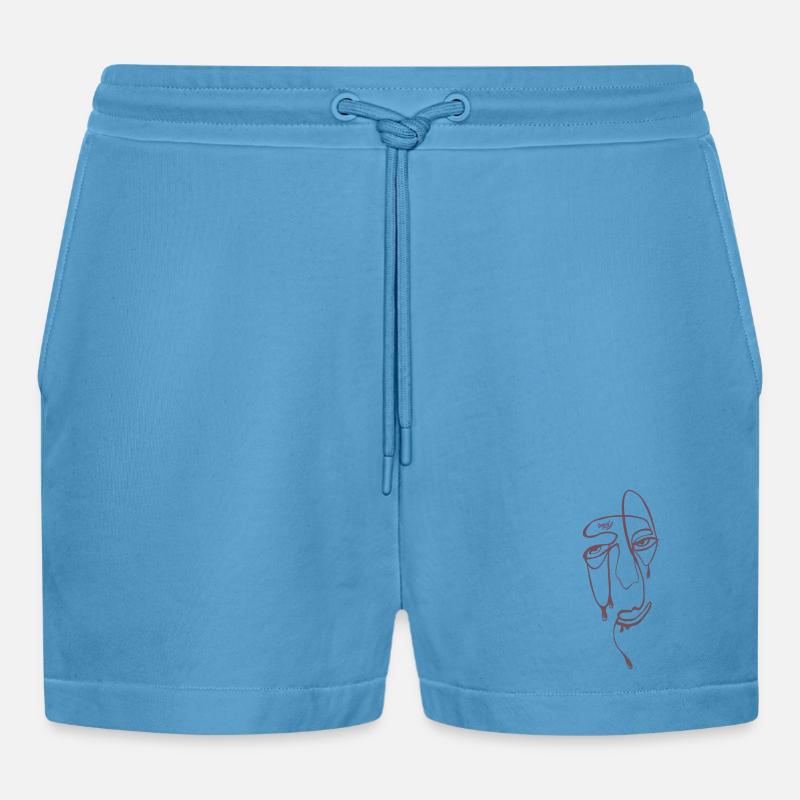 Tear Lines Portrait - Organic Relaxed Cropped Shorts Made in EU -  Sol Blue