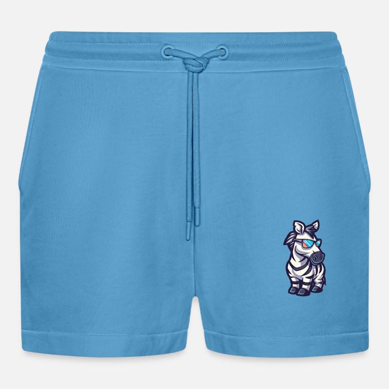 Zebra Cool Comic - Organic Relaxed Cropped Shorts Made in EU -  Sol Blue