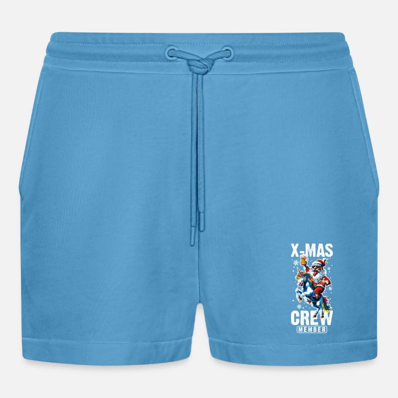 Weihnachts Crew Weihnachtsmann Einhorn - Organic Relaxed Cropped Shorts Made in EU - Sol Blue