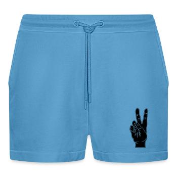 Black hand gesture peace - Organic Relaxed Cropped Shorts Made in EU -  Sol Blue - Front