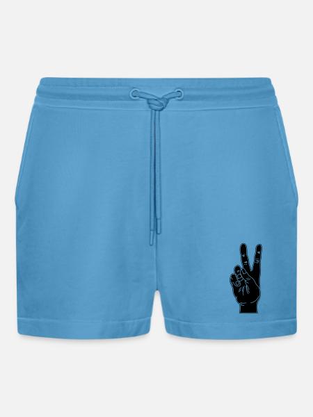 Black hand gesture peace - Organic Relaxed Cropped Shorts Made in EU - Sol Blue