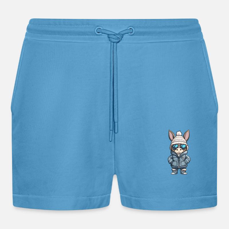 Esel Winter Comic - Organic Relaxed Cropped Shorts Made in EU - Sol Blue