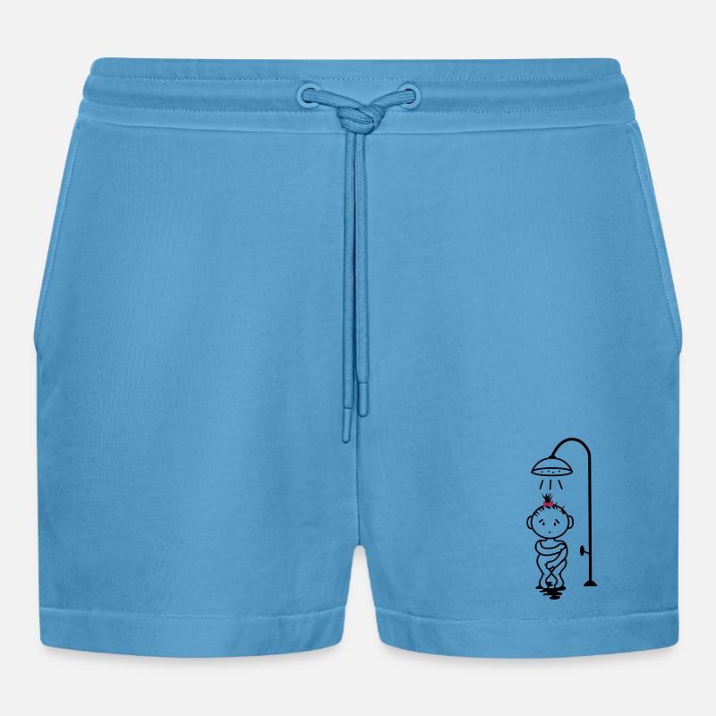 scheues Mädchen unter der Dusche - Organic Relaxed Cropped Shorts Made in EU -  Sol Blue