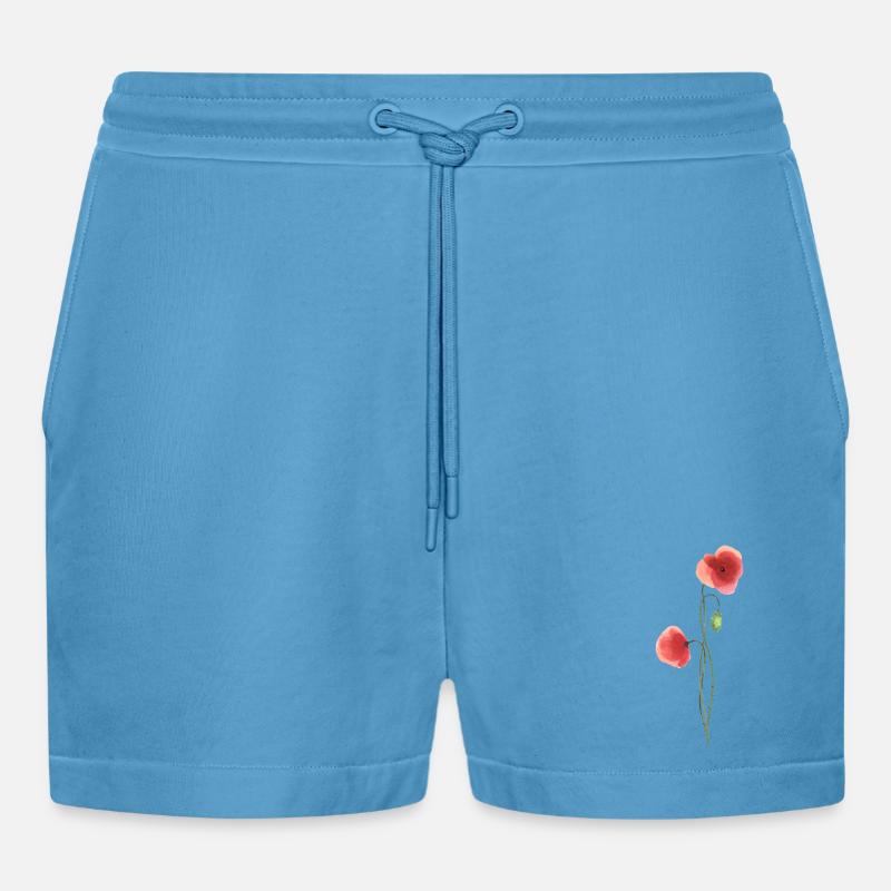 Fleur : coquelicot rouge - Short bio décontracté court fabriqué en UE -  Sol Blue