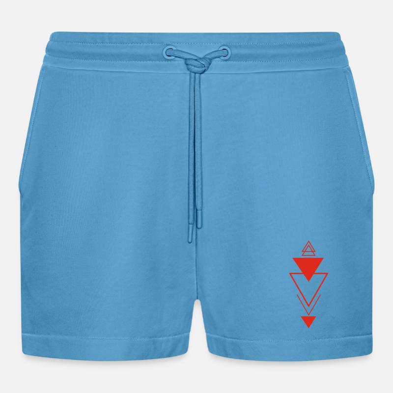 Triangular symbol (red) - Organic Relaxed Cropped Shorts Made in EU -  Sol Blue