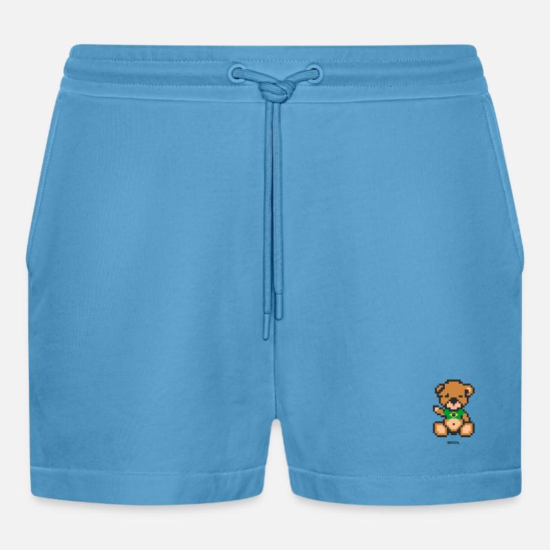Pixel Bär Brasilien - Organic Relaxed Cropped Shorts Made in EU -  Sol Blue
