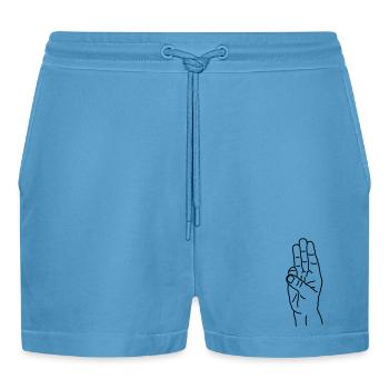 Hand gesture suppression Hunger games - Organic Relaxed Cropped Shorts Made in EU -  Sol Blue - Front