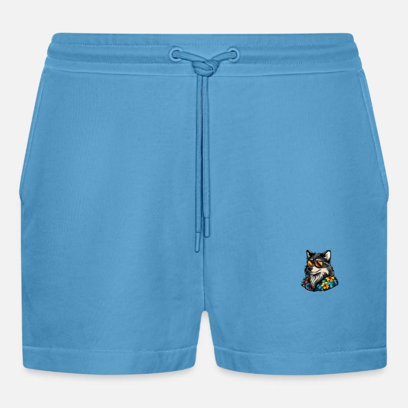 Wolf Comic Cool Sommer - Organic Relaxed Cropped Shorts Made in EU -  Sol Blue