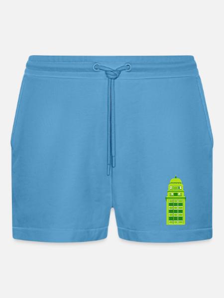 Retro Green Tower Clock - Organic Relaxed Cropped Shorts Made in EU -  Sol Blue