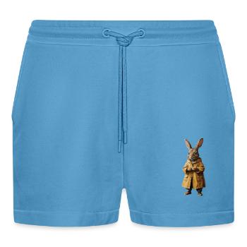 Hase im regenmantel im Retro Style - Organic Relaxed Cropped Shorts Made in EU -  Sol Blue - Vorne