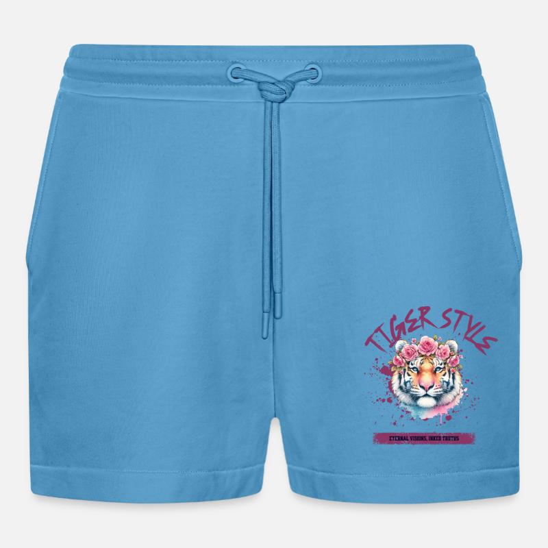 Tiger style - Organic Relaxed Cropped Shorts Made in EU -  Sol Blue