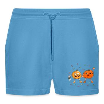 Cute Halloween pumpkin for kids - Organic Relaxed Cropped Shorts Made in EU -  Sol Blue - Front