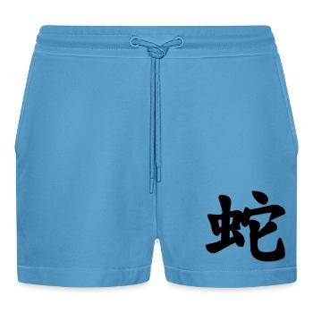 Chinese script snake shadow image - Organic Relaxed Cropped Shorts Made in EU -  Sol Blue - Front