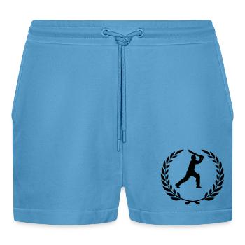 Cricket player in laurel wreath - Organic Relaxed Cropped Shorts Made in EU -  Sol Blue - Front