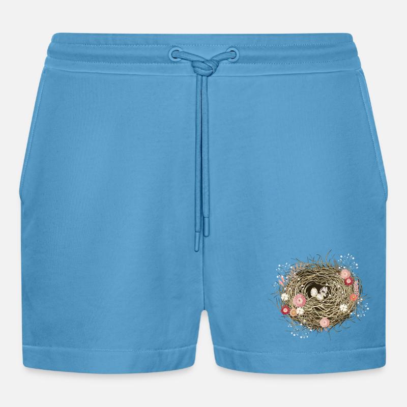 Vogelnest oder Osternest mit Trockenblumen - Organic Relaxed Cropped Shorts Made in EU -  Sol Blue