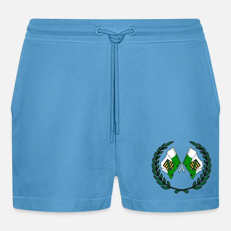 Drapeaux Couronne de laurier de Saxe - Short bio décontracté court fabriqué en UE -  Sol Blue