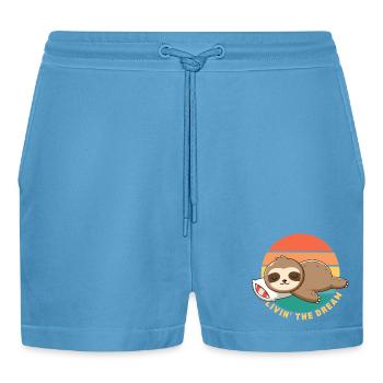 Lustig Glücklich Faul Schlaf Faultier Lebt Den Traum - Organic Relaxed Cropped Shorts Made in EU -  Sol Blue - Vorne