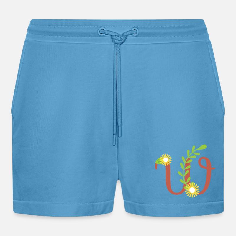 Eleganter Buchstabe 'W' mit Blumen - Organic Relaxed Cropped Shorts Made in EU -  Sol Blue