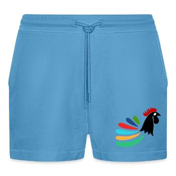 ROOSTER. HORSE. HEN. ROOSTER. ANIMAL. BIRD. UNICORN. - Organic Relaxed Cropped Shorts Made in EU -  Sol Blue - Front