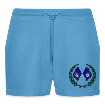 USA Nebraska Flaggen im Lorbeerkranz - Organic Relaxed Cropped Shorts Made in EU -  Sol Blue - Vorne