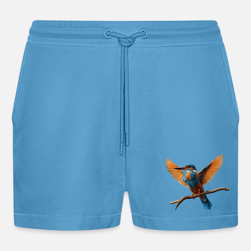 Lebhafter Eisvogel im Flug - Organic Relaxed Cropped Shorts Made in EU - Sol Blue