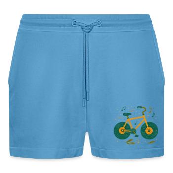 Melodic Vintage Bicycle Doodle - Organic Relaxed Cropped Shorts Made in EU -  Sol Blue - Front