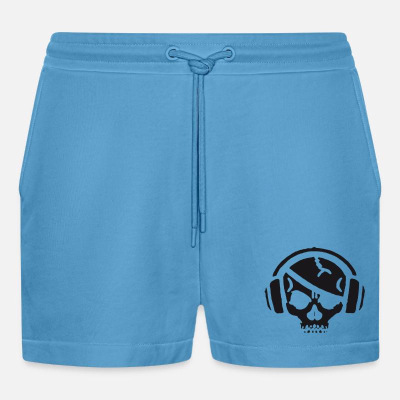 Schädel mit Kopfhörer - Organic Relaxed Cropped Shorts Made in EU -  Sol Blue