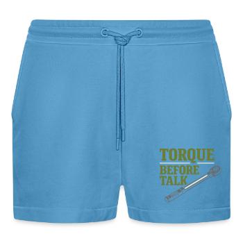 Tractor Mechanic Diesel Repair Tech - Organic Relaxed Cropped Shorts Made in EU -  Sol Blue - Front