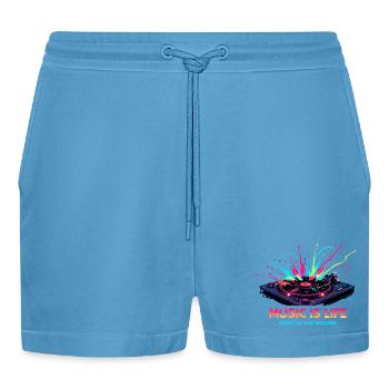 Music Is Life Turntable Beat - Organic Relaxed Cropped Shorts Made in EU -  Sol Blue - Front