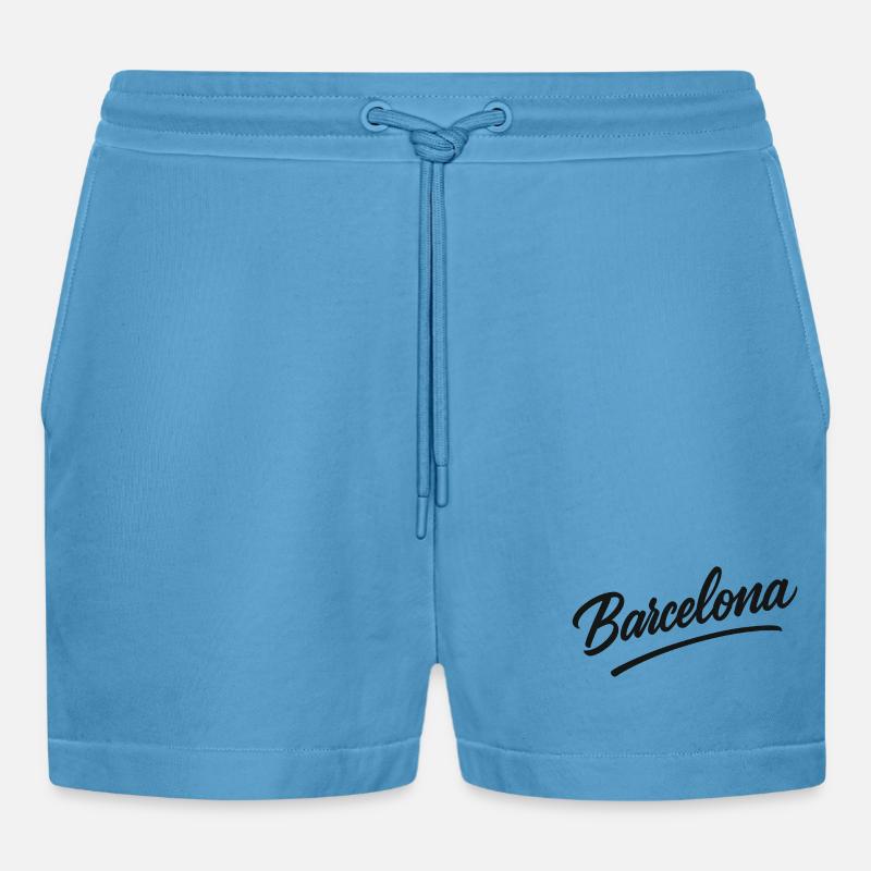 Barcelona Script with Arc Line - Organic Relaxed Cropped Shorts Made in EU -  Sol Blue