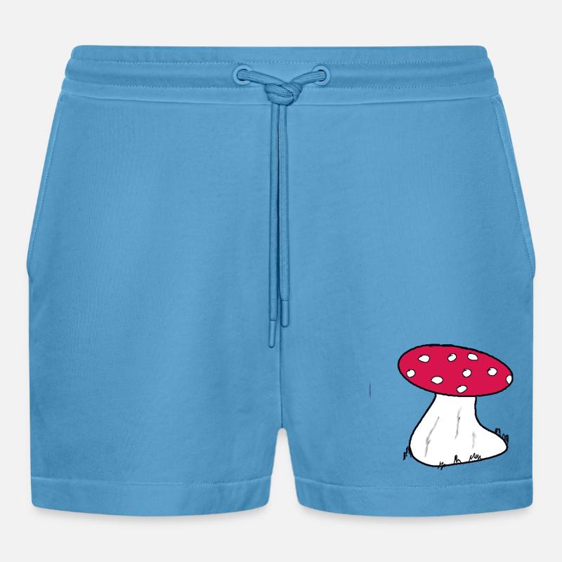 Red Toadstool Cartoon Pattern - Organic Relaxed Cropped Shorts Made in EU -  Sol Blue