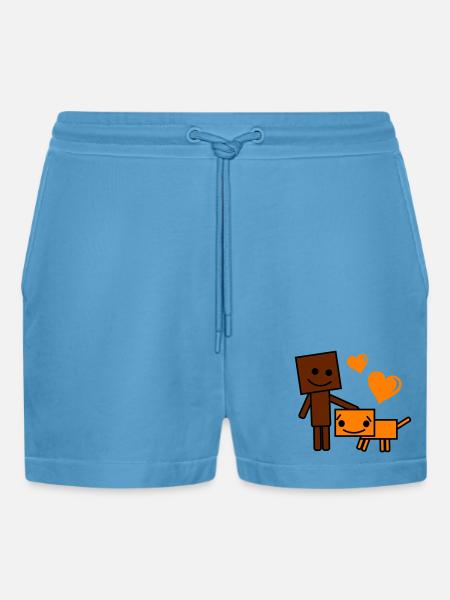 Heart Friend Cartoon Dog and Buddy - Organic Relaxed Cropped Shorts Made in EU - Sol Blue