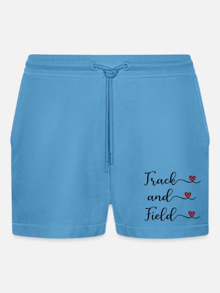 Handgeschriebenes Leichtathletik-Logo mit Herzen - Organic Relaxed Cropped Shorts Made in EU - Sol Blue