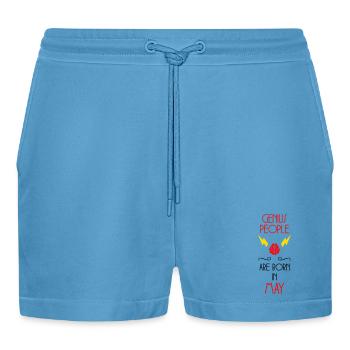 Genies are born in May - Birth Gift - Organic Relaxed Cropped Shorts Made in EU -  Sol Blue - Front