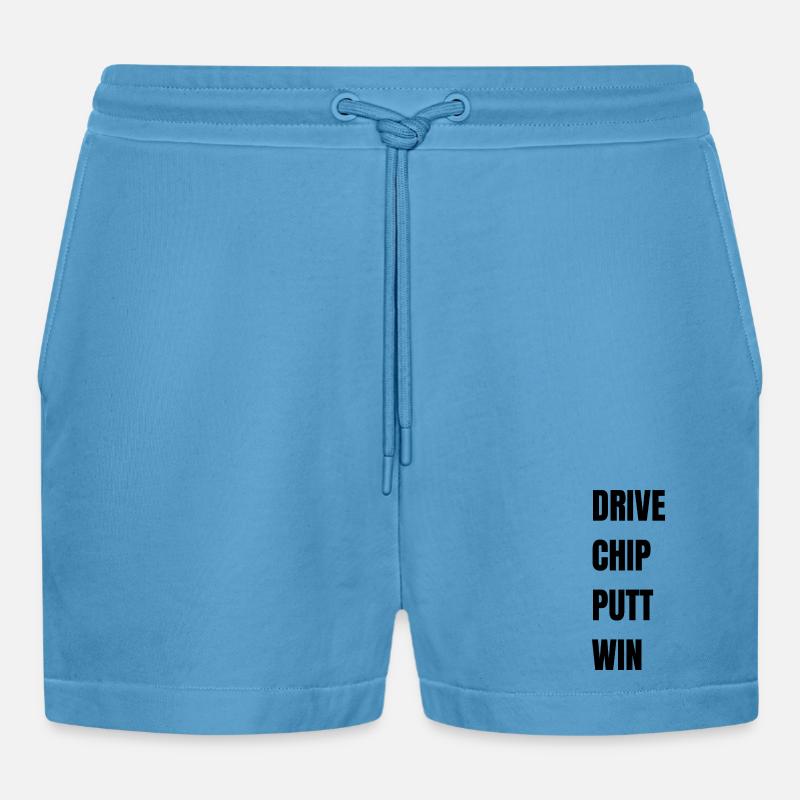 Golf Drive Chip Putt Win - Organic Relaxed Cropped Shorts Made in EU - Sol Blue