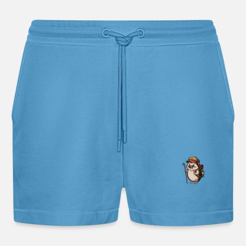 Igel mit Rucksack auf Wanderschaft - Organic Relaxed Cropped Shorts Made in EU - Sol Blue