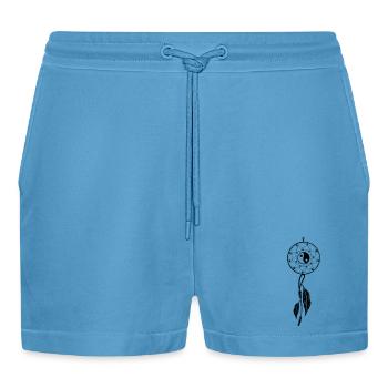 Dreamcatcher with feather and Yin & Yang - Organic Relaxed Cropped Shorts Made in EU -  Sol Blue - Front