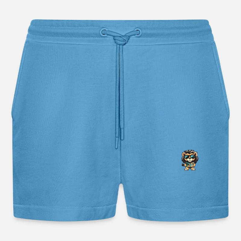 Lion Comic Cool Summer - Organic Relaxed Cropped Shorts Made in EU -  Sol Blue