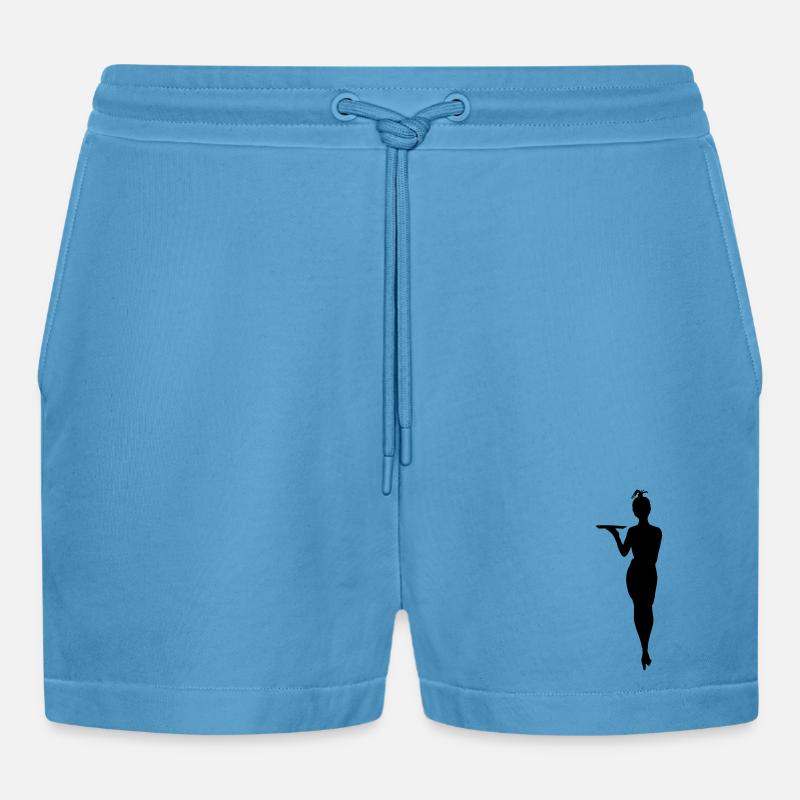 Herausfordernde Kellnerin mit Tablettschattenfigur - Organic Relaxed Cropped Shorts Made in EU -  Sol Blue